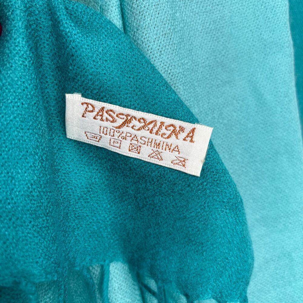 Pashmina Neck Scarf Fringe Teal Ombre 100%‎ Pashmina 72 Inches Long - Picture 4 of 6